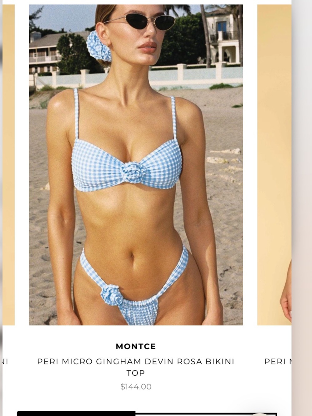 Montce Light Blue Gingham Bikini top with Knot Detail
